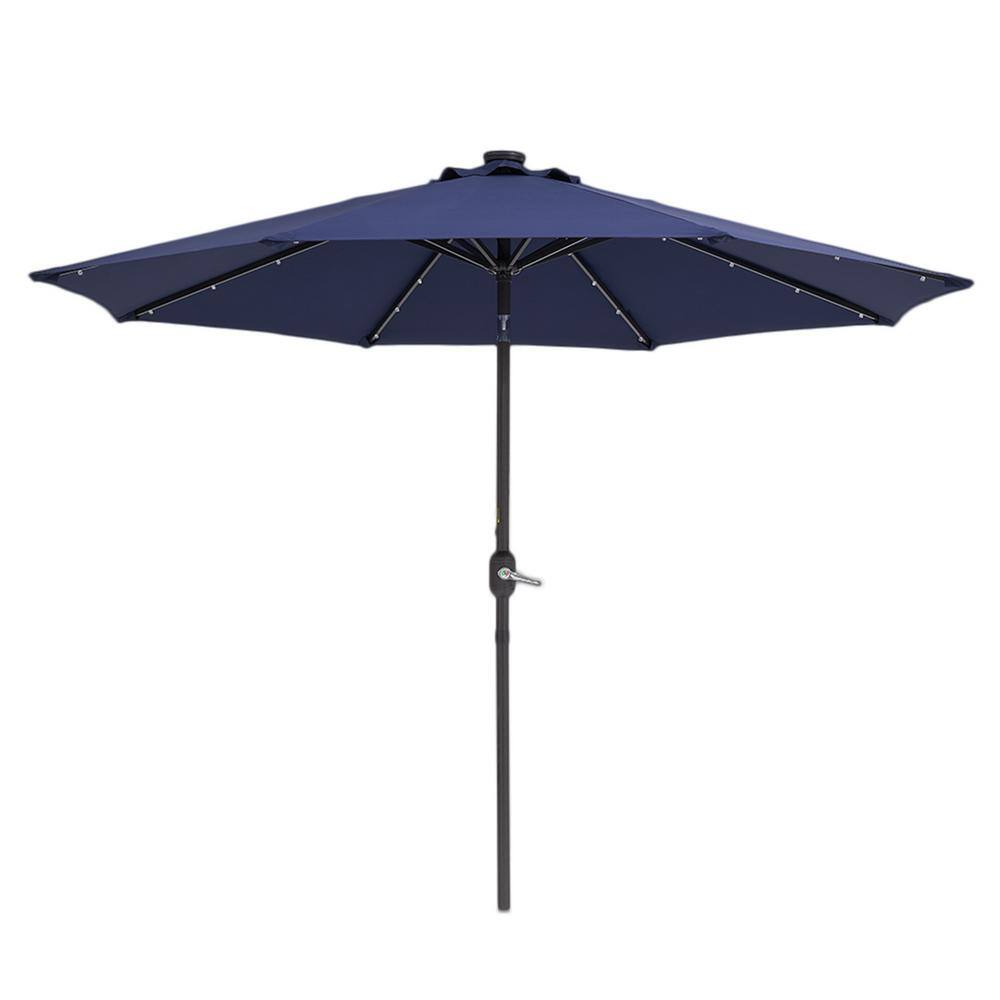 9 ft. Mental Market Patio Umbrella with LED Light in Dark Blue