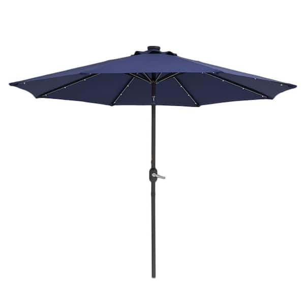 Unbranded 9 ft. Steel Market Patio Umbrella in Dark Blue with Solar LED Lighting
