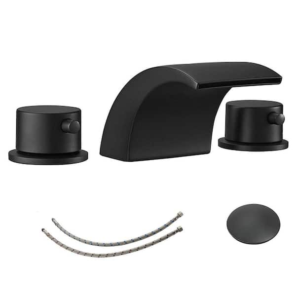 Unbranded 8 in. Widespread Double-Handle 3 Holes Bathroom Faucet with LED Light, Sink Faucet with Pop Up Drain in Matte Black
