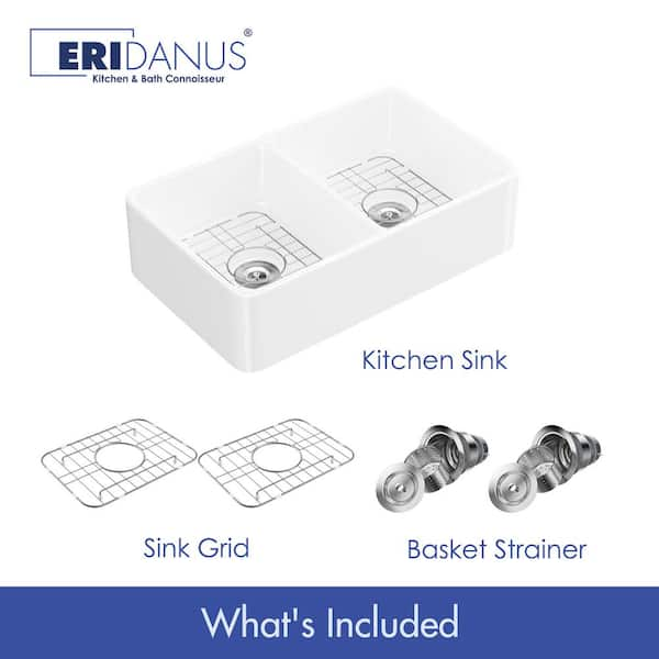 Eridanus ERI-FS-105MB 33 L x 20 W Farmhouse Kitchen Sink with Sink Grid and Basket Strainer Finish: Matte Black