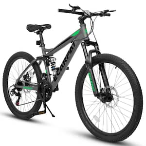 26 in. Wheels Mountain Bike Carbon steel Frame Disc Brakes Thumb Shifter Front fork Bicycles, Gray