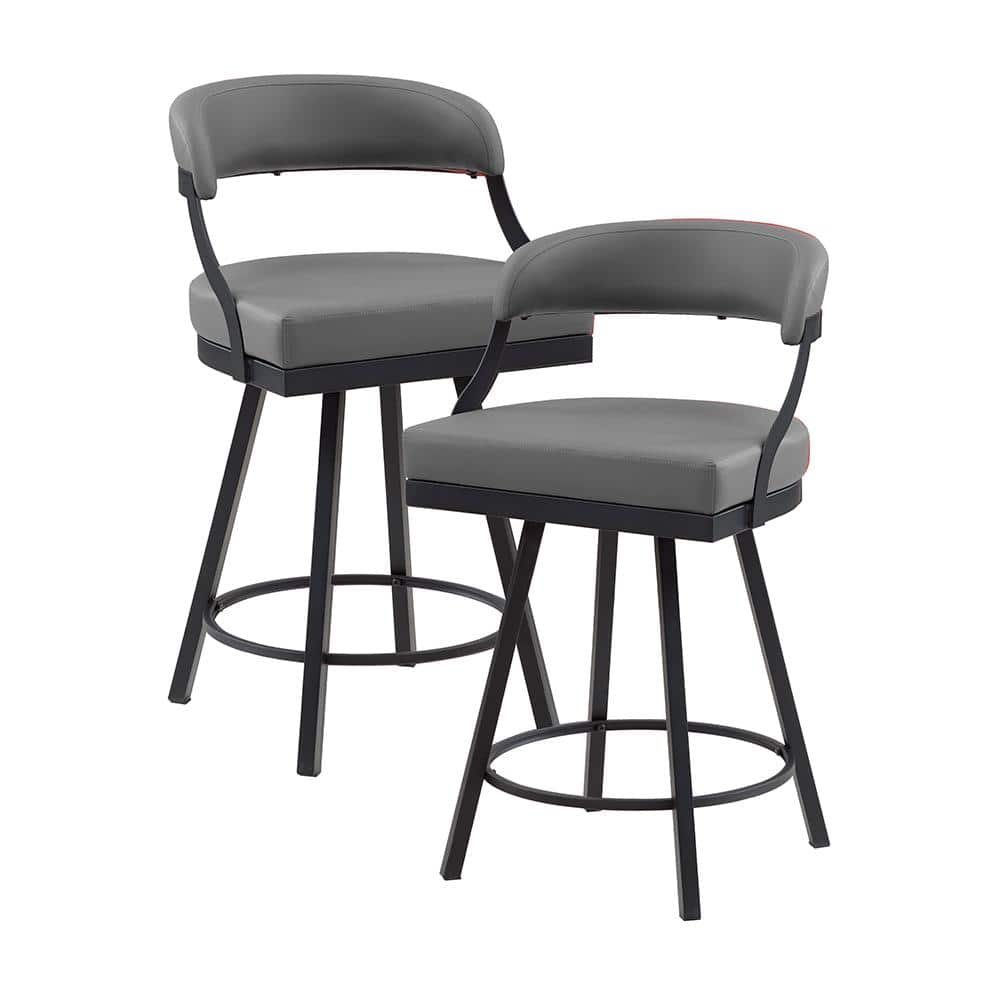 Brassica 26.5 in. Black Finish Metal Swivel Counter Height Chair with Gray 