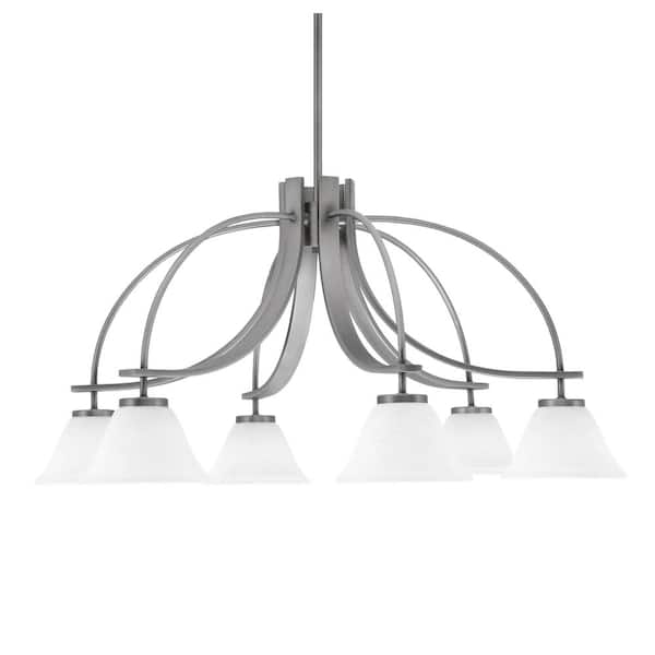 Unbranded Olympia 15.75 in. 6-Light Graphite Downlight Chandelier White Muslin Glass Shade