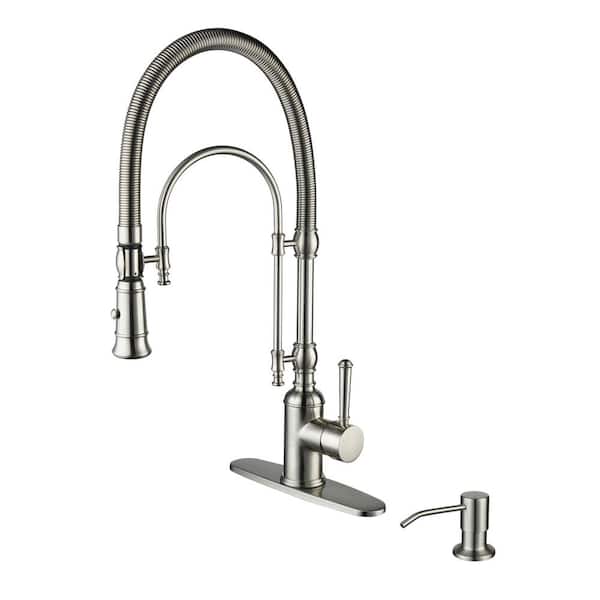 ALEASHA Single Handle Pull Down Sprayer Kitchen Faucet with Soap Dispenser in Brushed Nickel