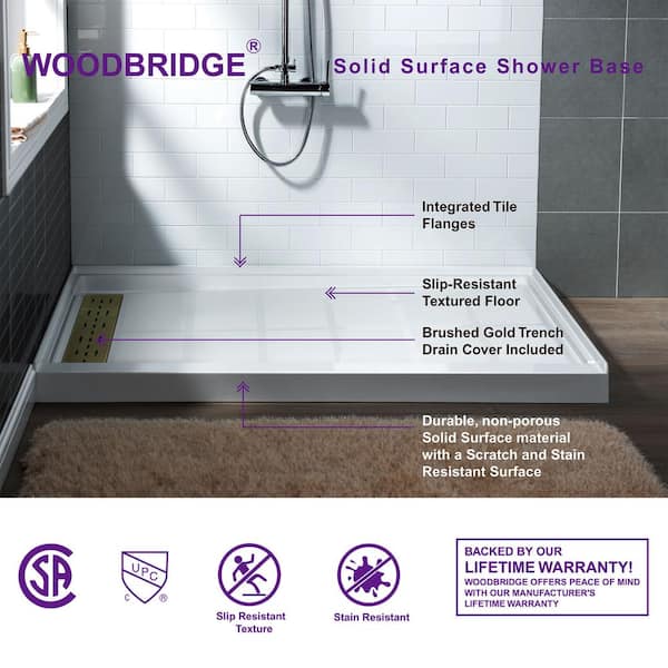 WOODBRIDGE 48 in. L x 36 in. W Alcove Zero Threshold Shower Pan Base with  Left/Right Drain in Black,Low Profile,Wheel Chair Access HSB4301 - The Home  Depot