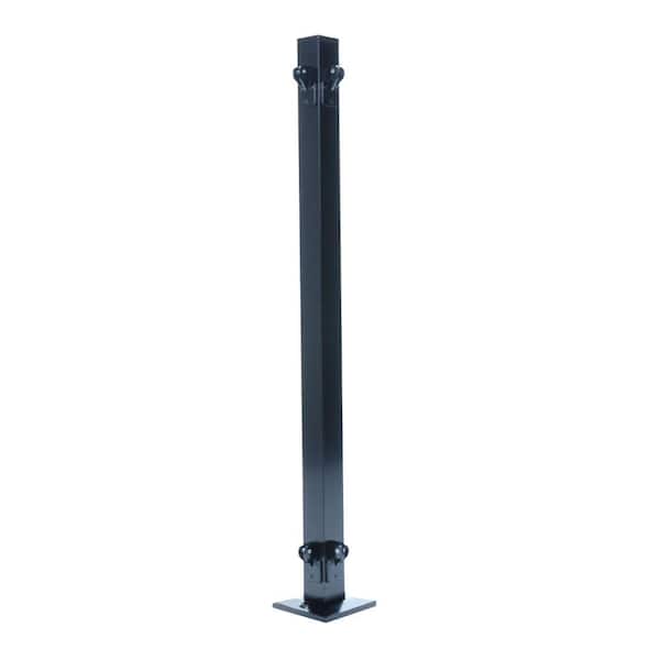 UDECX 3-1/6 ft. x 2 in. x 2 in. Black Aluminum Corner Railing Post