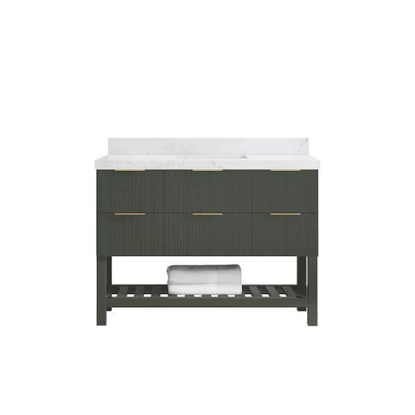 Willow Collections Catalina 48 in. Single Sink Freestanding Pewter Green Bath Vanity with Empira White Qt. Top Unassembled