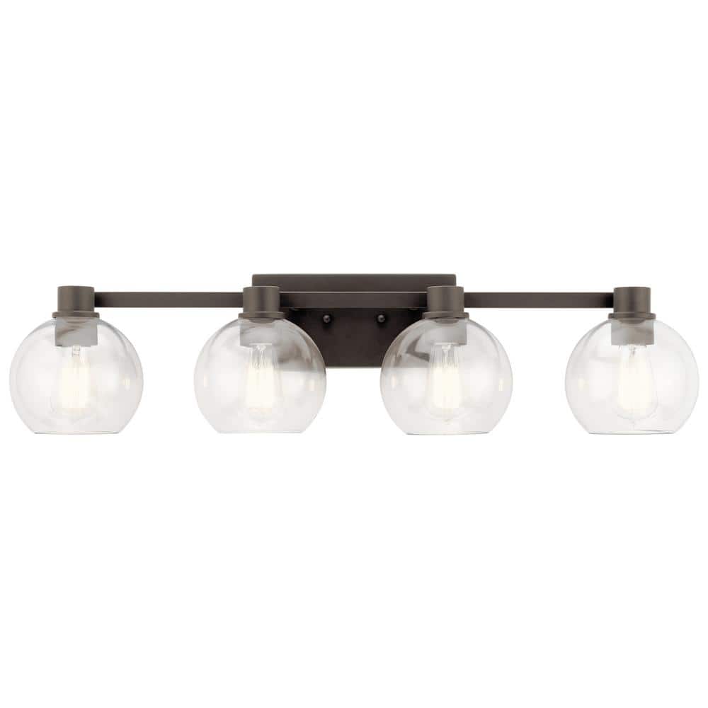 Harmony 33.5" Distressed Bronze 4-Light Wall Vanity with Clear Globe Shades