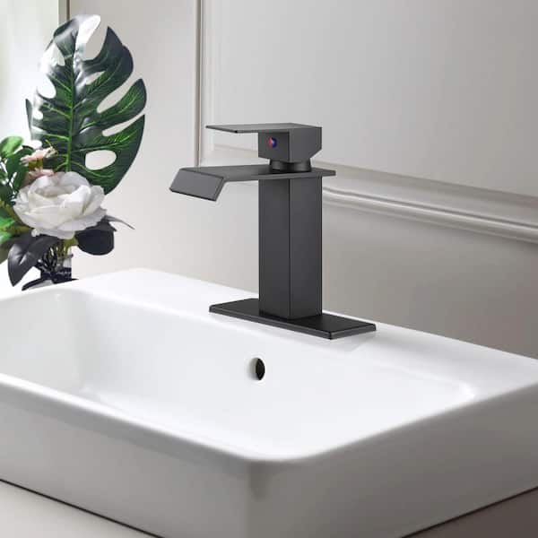 Single-Handle Single-Hole Bathroom Faucet with Drip-Free Vanity Sink Faucet in Matte Black