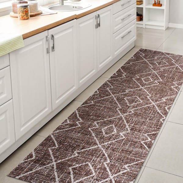 Carwa Tribal Diamond Trellis Brown/Beige 2 ft. x 10 ft. Indoor/Outdoor Runner Rug