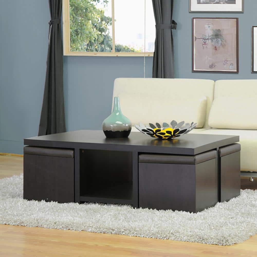 Prescott 24" Dark Brown Modern Table & Stool Set with Storage