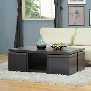 Prescott 4-Piece 48 in. Dark Brown Large Rectangle Wood Coffee Table Set with Casters