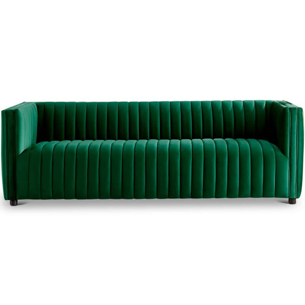 Sydney 85 in. W Square Arm Mid Century Modern Style Velvet Couch in Green (Seats 3) -  Ashcroft Furniture Co, HMD00271