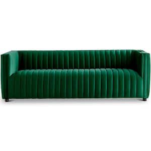 Sydney 85 in. W Square Arm Mid Century Modern Style Velvet Couch in Green (Seats 3)