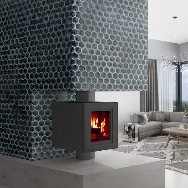 Delphi Midnight Blue 10.82 in. x 12.59 in. Polished Glass Hexagon Mosaic Wall Tile (0.94 Sq. Ft. Each)