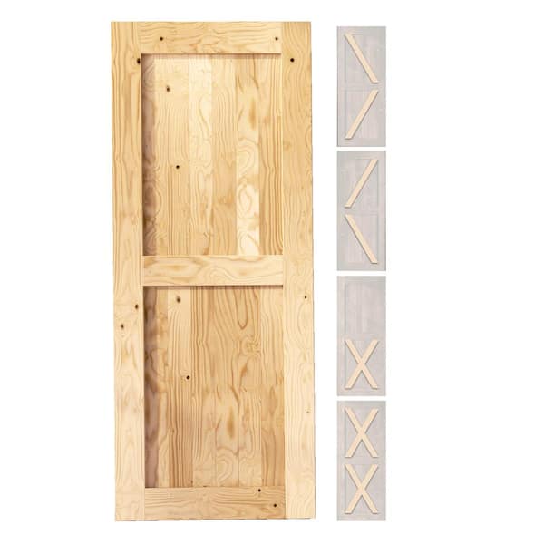 HOMACER 20 in. x 80 in. 5 in. 1 Design Unfinished Solid Natural Pine Wood Panel Interior Sliding Barn Door Slab with Frame