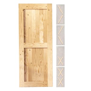 24 in. W. x 80 in. 5-in-1-Design Unfinished Solid Natural Pine Wood Panel Interior Sliding Barn Door Slab with Frame