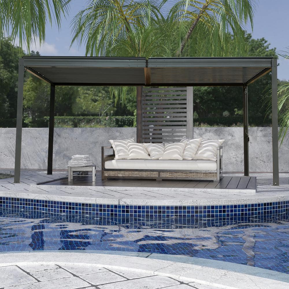 Gray 10x16 Aluminum Pergola with Adjustable Steel Roof