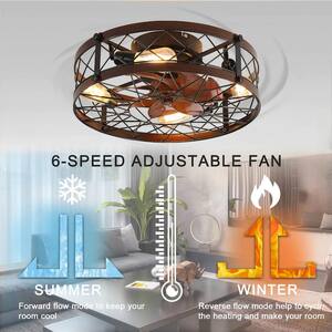 20 in. Indoor Black Caged Enclosed Smart Ceiling Fan with 4-Light and Remote, Low Profile Flush Mount Ceiling Fan