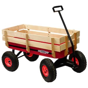 1.8 cu. ft. Steel Big Foot All Terrain Red Garden Cart with Wood Railing