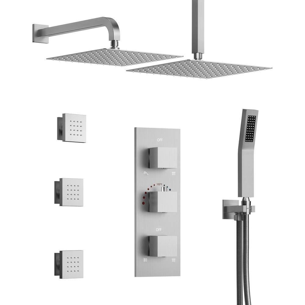 GRANDJOY ZenithRain Shower System 8Spray 12 and 12 in. Dual Ceiling Mount Fixed and Handheld