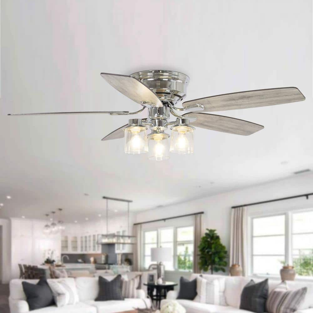 52 in. Indoor Silver Flushed Mounted Ceiling Fan with Light and Remote Control price history on PriceWatchPro