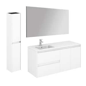 47.5 in. W x 18.1 in. D x 22.3 in. H Bathroom Vanity Unit with Mirror and Column in Glossy White