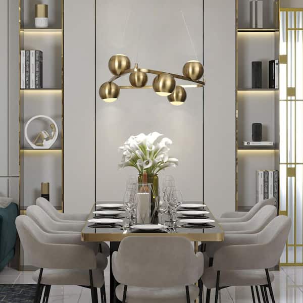 Zevni Macue 6-Light Mid-Century Modern Brass Gold Pendant Light