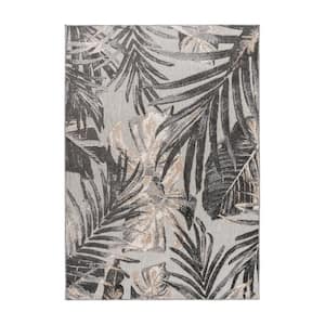 Gray 5 ft. x 7 ft. Floral Leaves Indoor/Outdoor Area Rug