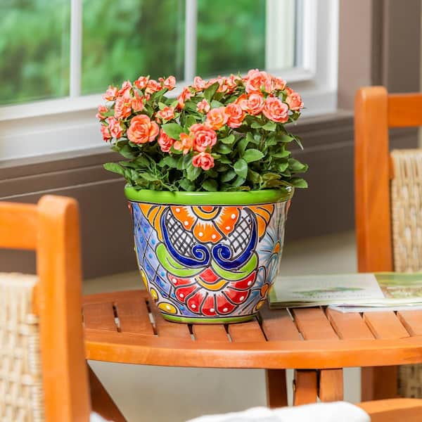 Evergreen Enterprises Talavera 7 in. Tilted Baul Ceramic Planters (Set of  2) PLGS4BTA7TS2