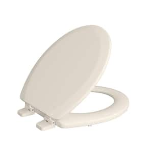 Deluxe Molded Wood Round Closed Front Toilet Seat with Cover and Adjustable Hinge in Biscuit