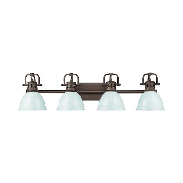 Duncan 8.25 in. 4-Light Rubbed Bronze Vanity Light with Green Shade