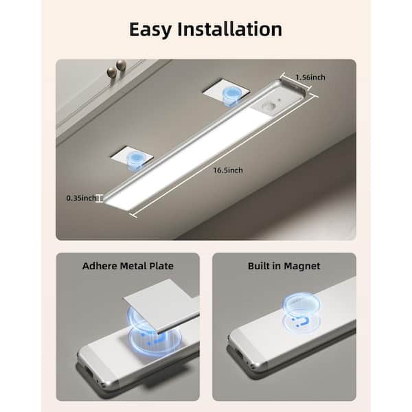 Lukyamzn Silver LED Under Cabinet Lighting Lamp, Dimmable Motion