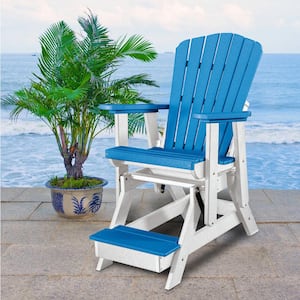 All Poly 27 in. 1-Person White Frame Poly Resin Outdoor Fan Back Balcony Glider with Blue Seat