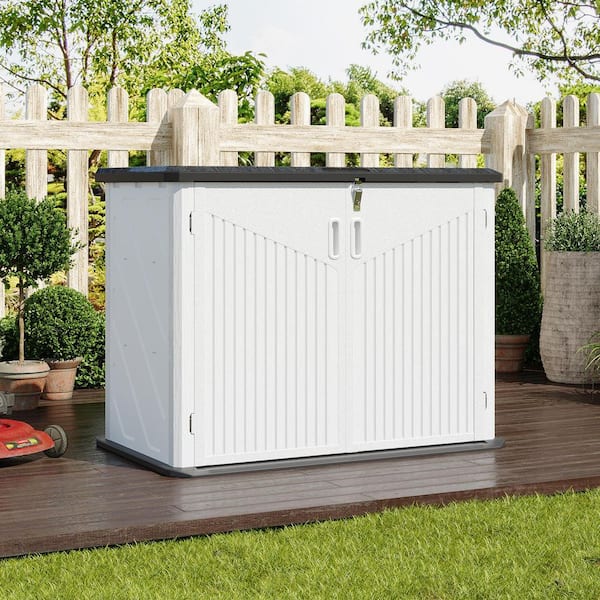 262 Gal. 4.36 ft. D x 3 ft. W White Outdoor Waterproof Resin Deck Box With Floor
