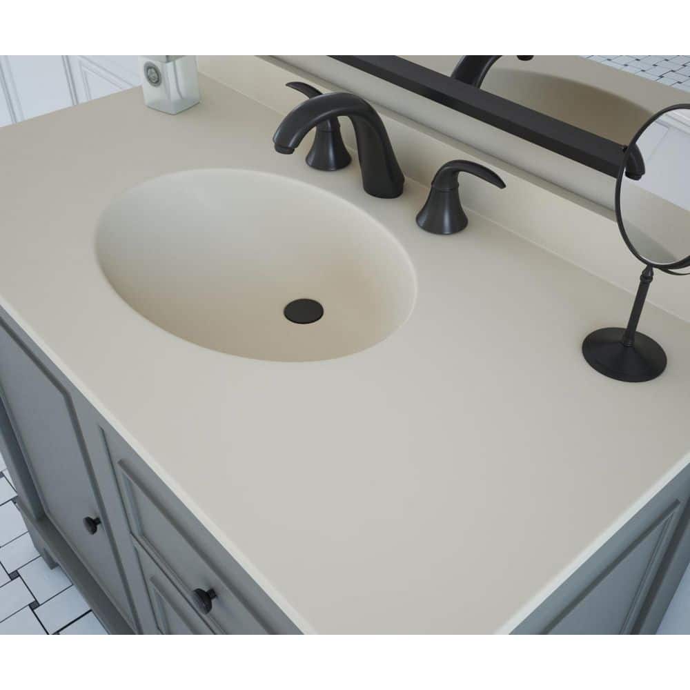 Bone Solid Surface Single Sink Bathroom Vanity Top with Backsplash