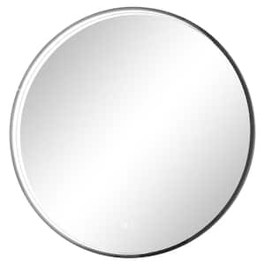 28 in. W x 28 in. H Large Round Framed Metal Modern Wall Mounted Bathroom Vanity Mirror in Black