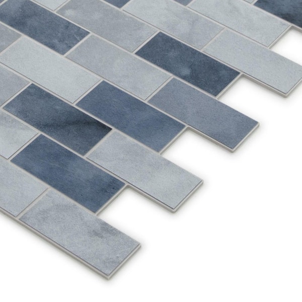 Subway Blue Cement 11.3 in. x 10.8 in. Stone Composite Cement Looks Peel and Stick Backsplash Wall Tile (10-Pack)