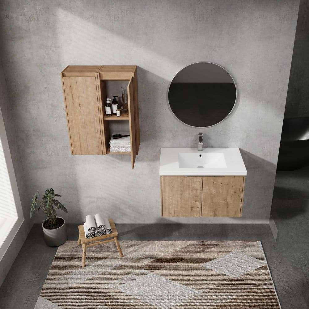 30 in. Single Sink Floating Vanity Brown Bath Vanity with White Resin Sink Top and 2 Side Cabinets price history on PriceWatchPro