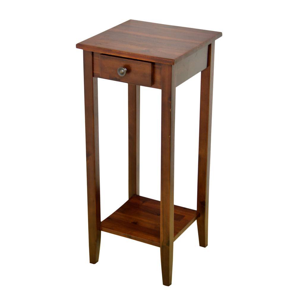 Mahogany Acacia 2-Tier Display Stand with Drawer