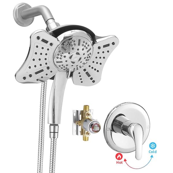 BWE Single Handle 9-Spray Wall Mount Shower Faucet 1.8 GPM with High Pressure in. Polished Chrome (Valve Included)