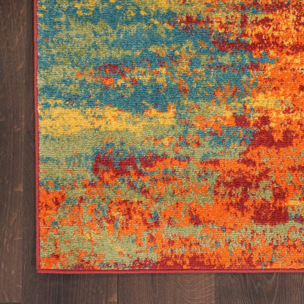 Flame Red and Yellow Abstract 8' x 10' Synthetic Rug