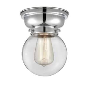 Beacon 6.25 in. 1-Light Polished Chrome Industrial Flush Mount with Clear Glass Shade