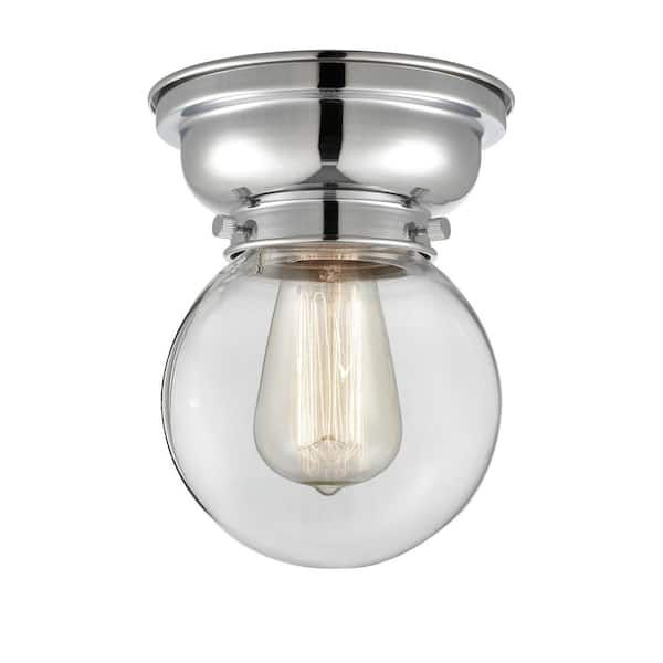 Beacon 6.25 in. 1-Light Polished Chrome Industrial Flush Mount with Clear Glass Shade
