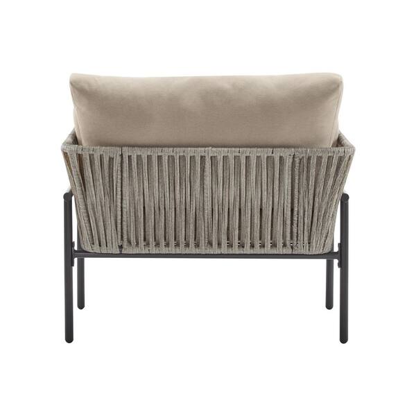 TIRAMISUBEST 36 in. Grey Rope Iron Lounge Chair with Beige
