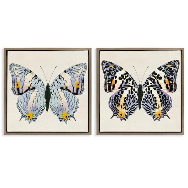 Stupell Industries Butterflies with Yellow Details by Susan Arnot 2-Pieces Brown Floater Frame Animal Graphic Art Print 18 in. x 18 in.