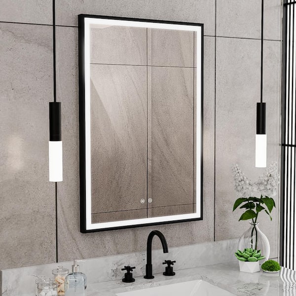 Brilliance 24 in. W x 36 in. H Rectangular Framed Light-up Wall Mounted Bathroom Vanity Mirror in Matte Black