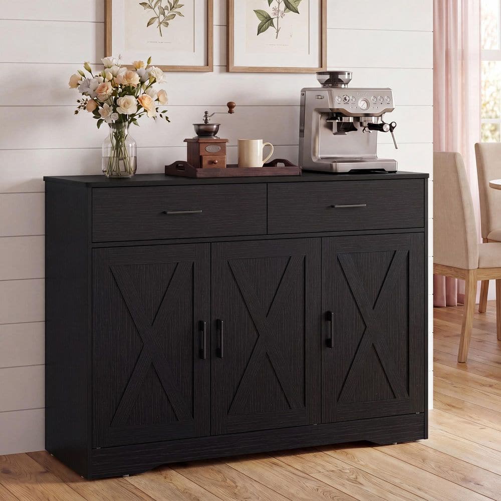 White/Black Wood 32 in. H Storage Cabinet with Drawers and Adjustable Shelf price history on PriceWatchPro