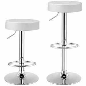 34 in. H 2-Piece Adjustable Swivel Bar Stool PU Leather Kitchen Counter Bar Chairs White