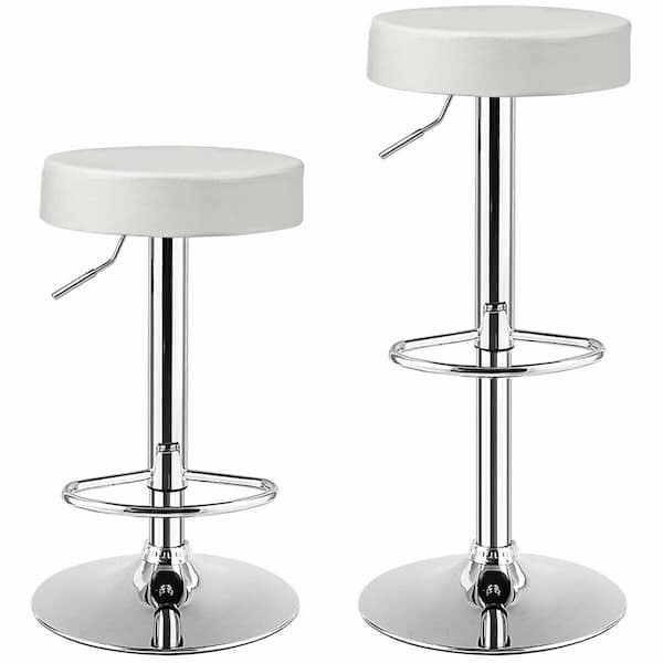 Gymax 34 in. H 2-Piece Adjustable Swivel Bar Stool PU Leather Kitchen Counter Bar Chairs White